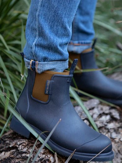 Bobbi Ankle Gumboot | Oxford Blue & Tan - Merry People - Alpineabode