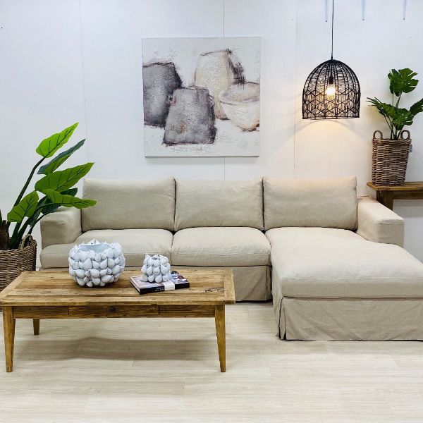 Newport Sofa with Chaise | Beige Linen - Alpine Abode