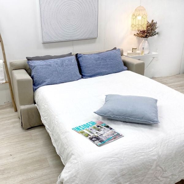 Newport Two Seater Sofa Bed | Beige Linen - Alpine Abode
