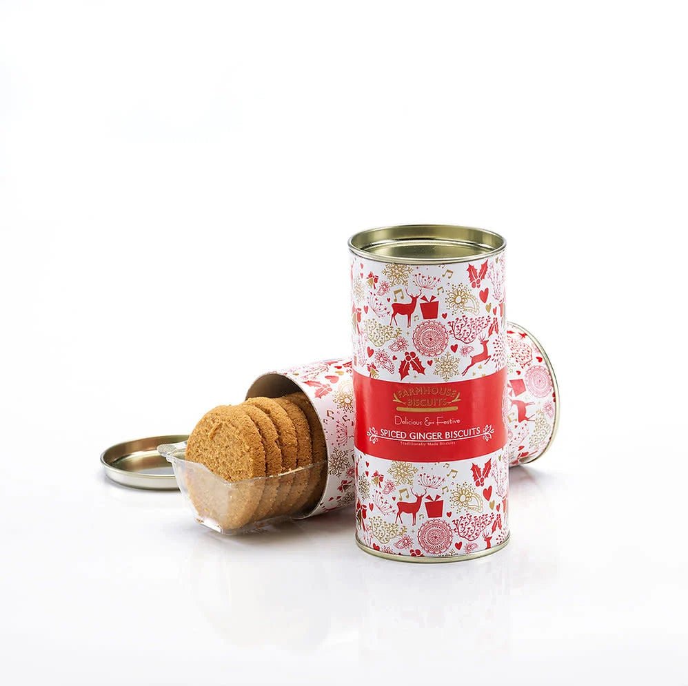 Spiced Ginger Biscuits (100g) | Ornate Red cylinder - Farmhouse (UK) - Alpine Abode