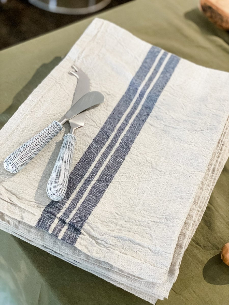 Stonewashed Linen Blend Tea Towel - Charcoal Stripe - Alpineabode